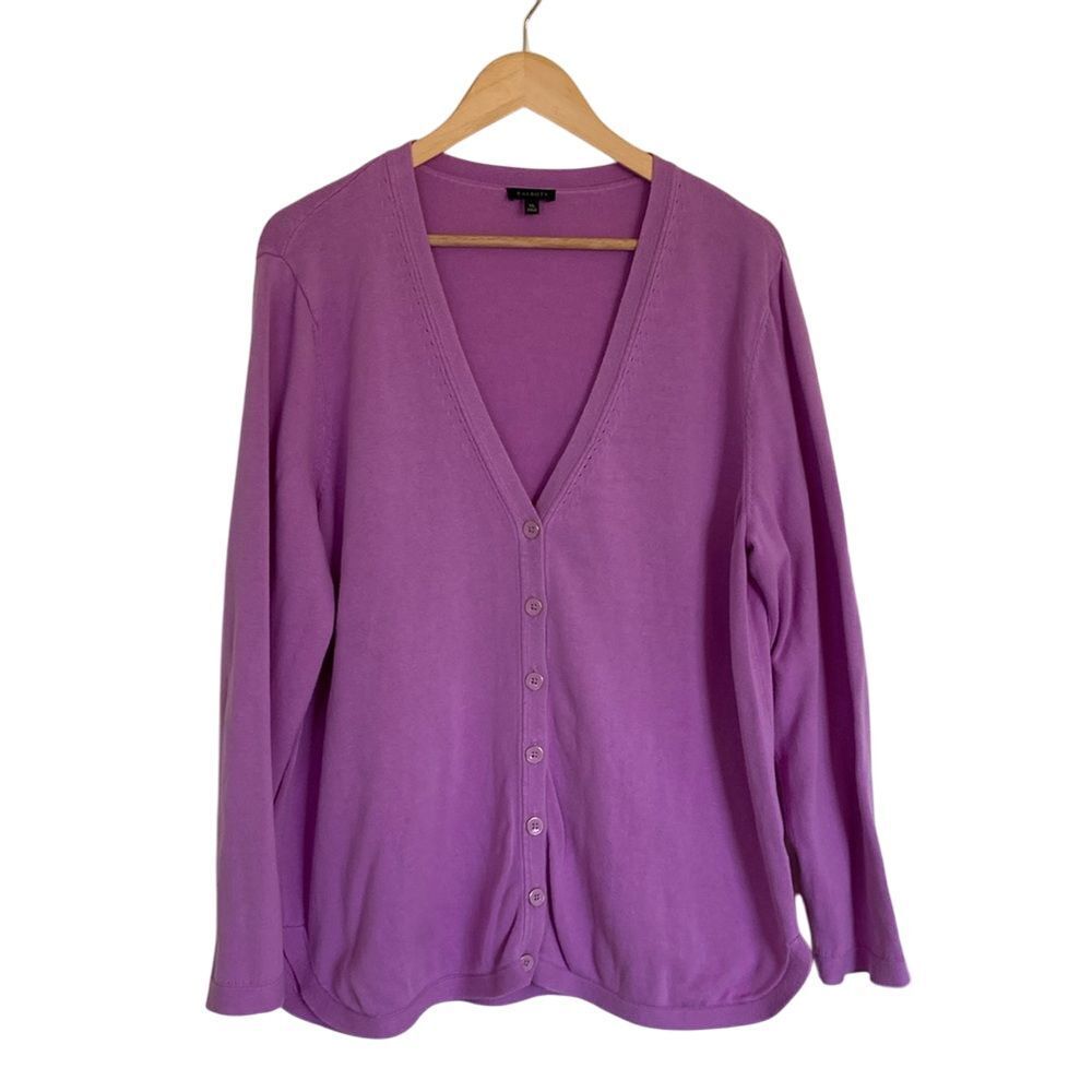 Talbots Womens Button Front Cardigan Sweater Size XL Purple Classic